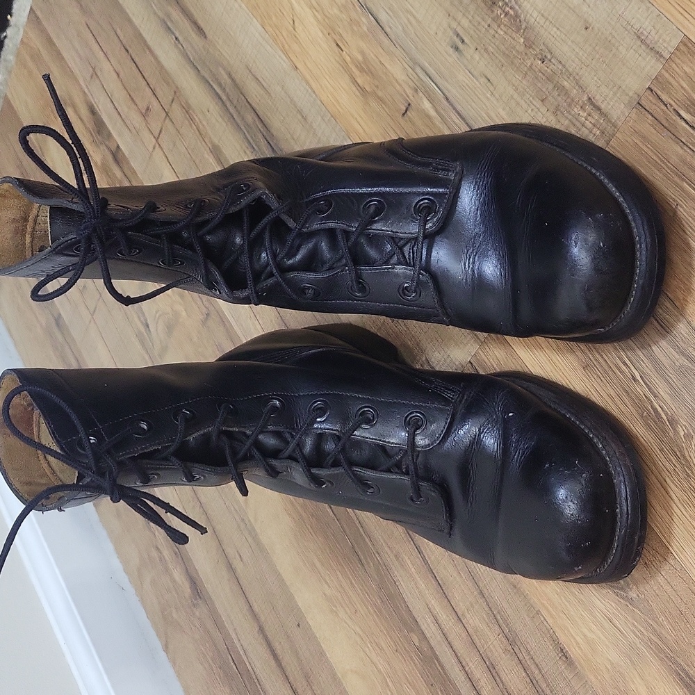 Vintage BF GOODRICH Black Steel Toe Laced Goodyear Heel Combat Boots - 8W - Picture 2 of 16